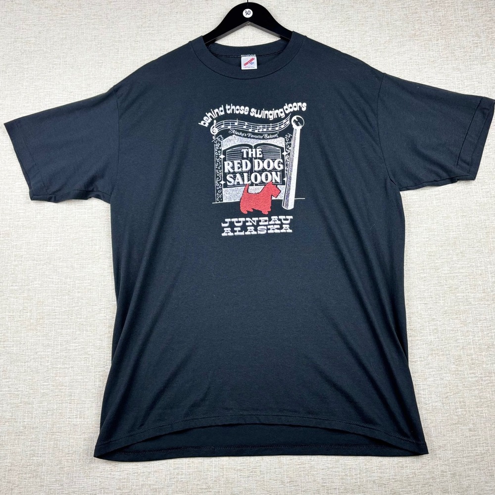 Vintage 90s Jerzees Red Dog Saloon Juneau Alaska T-Shirt Black XXL Made in USA